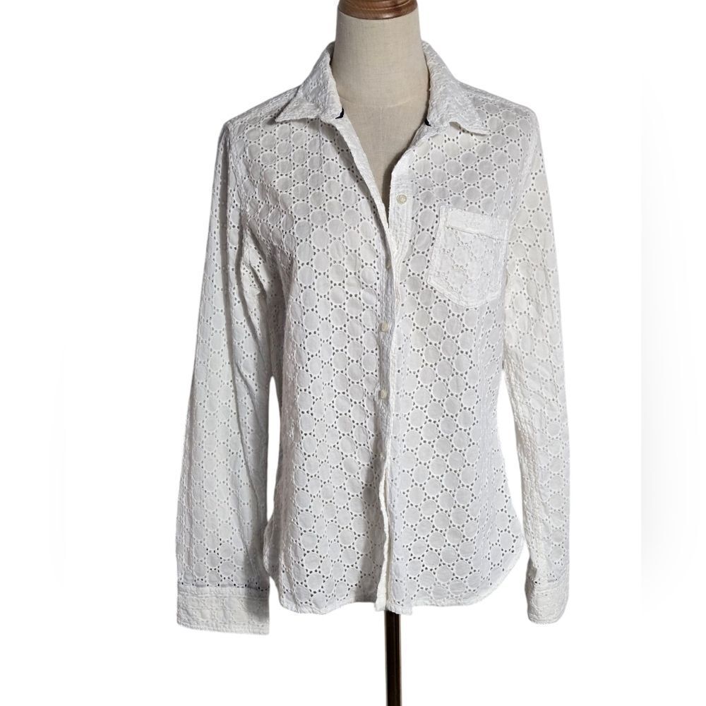 White Eyelet Button Down Shirt Top